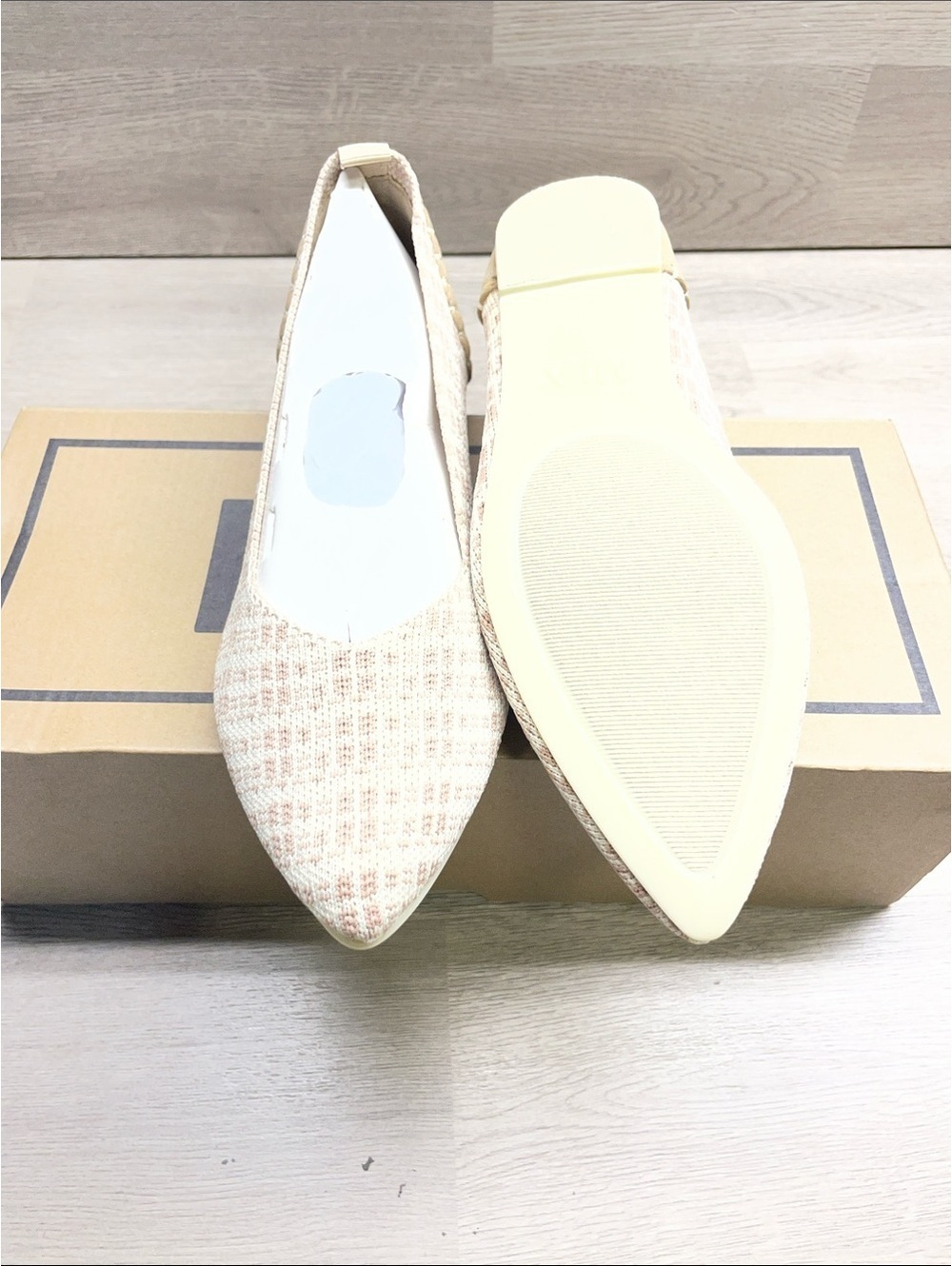 MIA Pointed Toe Tweed Flats in Pale Pink and Cream #122